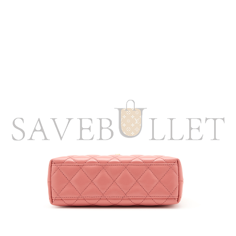 Ch*el master pink quilted calfskin mini kelly shopper brushed gold hardware as4416 (19*13*7cm)